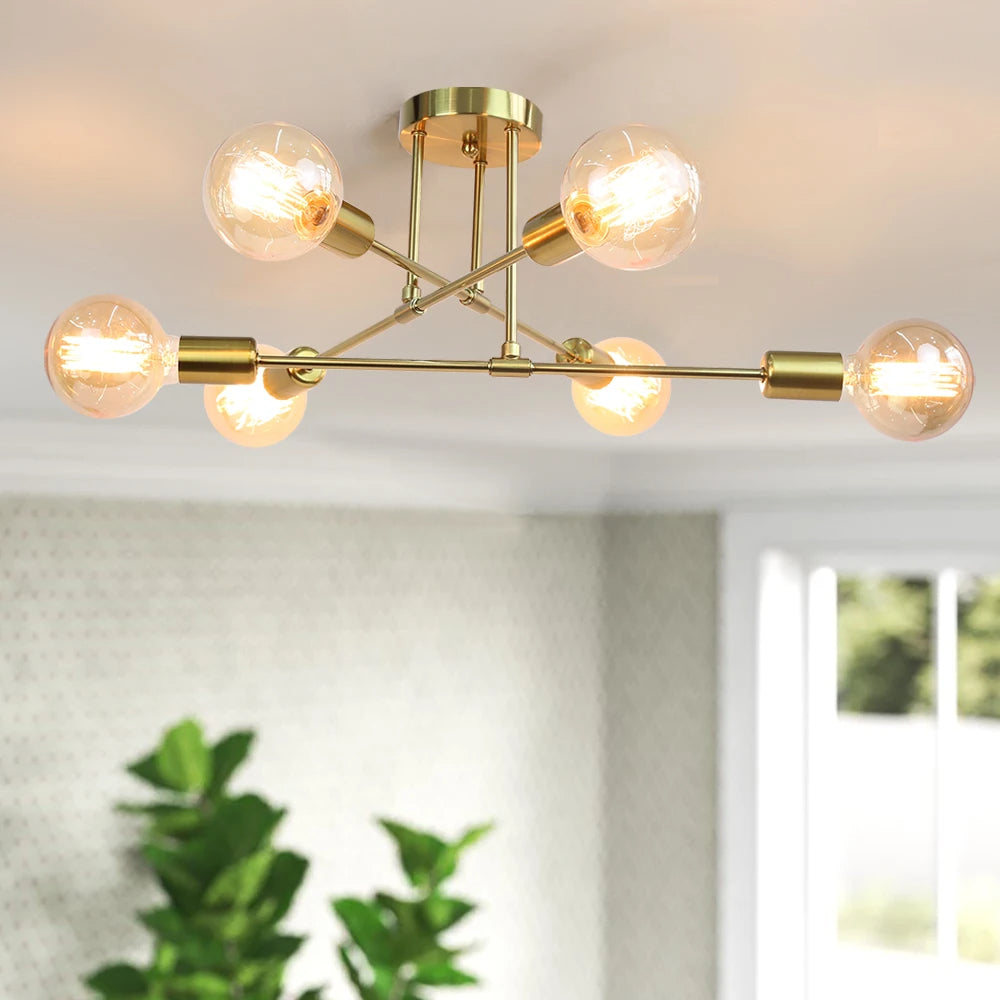 Lustre Moderno Dourado para Sala com 6 Lâmpadas