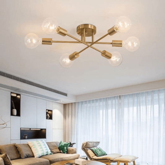 Lustre Moderno Dourado para Sala com 6 Lâmpadas
