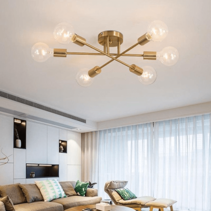 Lustre Moderno Dourado para Sala com 6 Lâmpadas