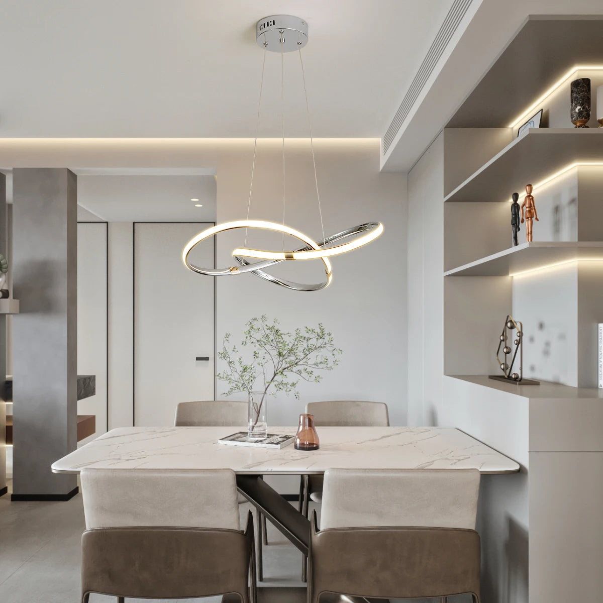 Lustre Pendente Circular Moderno Duplo com Iluminação LED