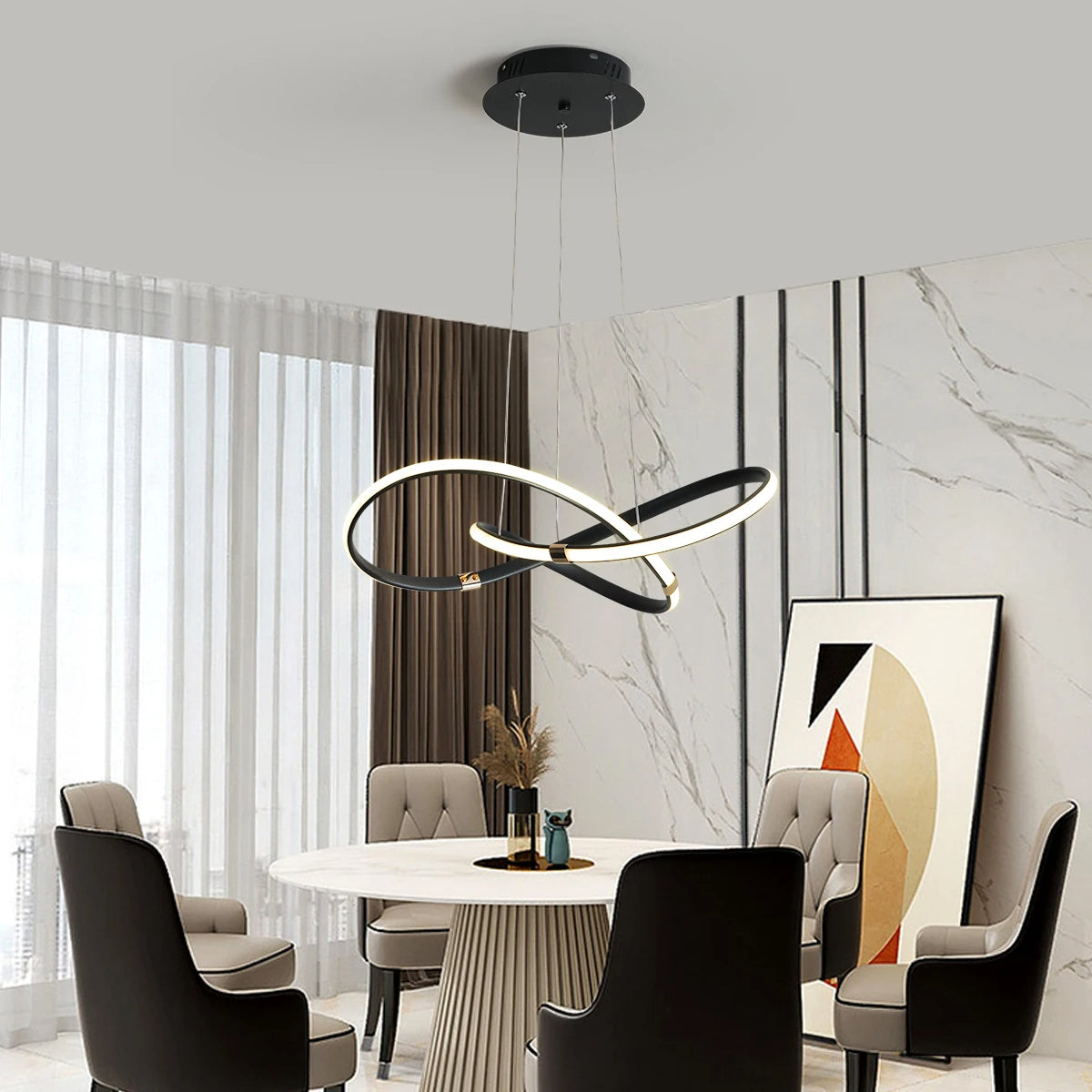 Lustre Pendente Circular Moderno Duplo com Iluminação LED