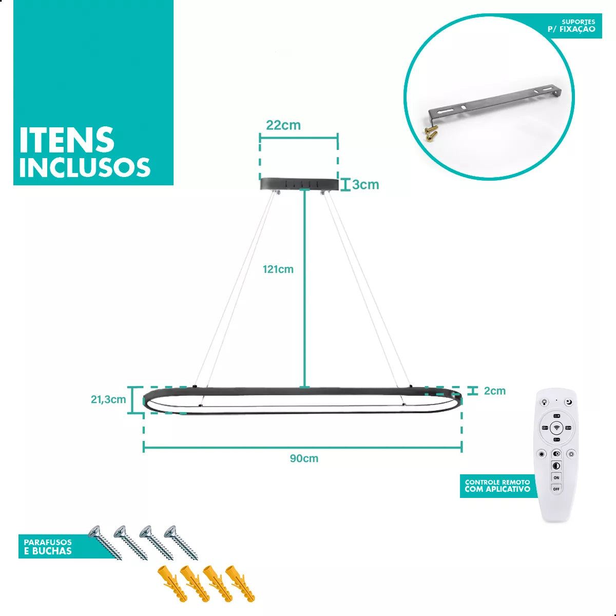 Lustre Pendente Moderno com Controle Remoto - Modelo Vallbona
