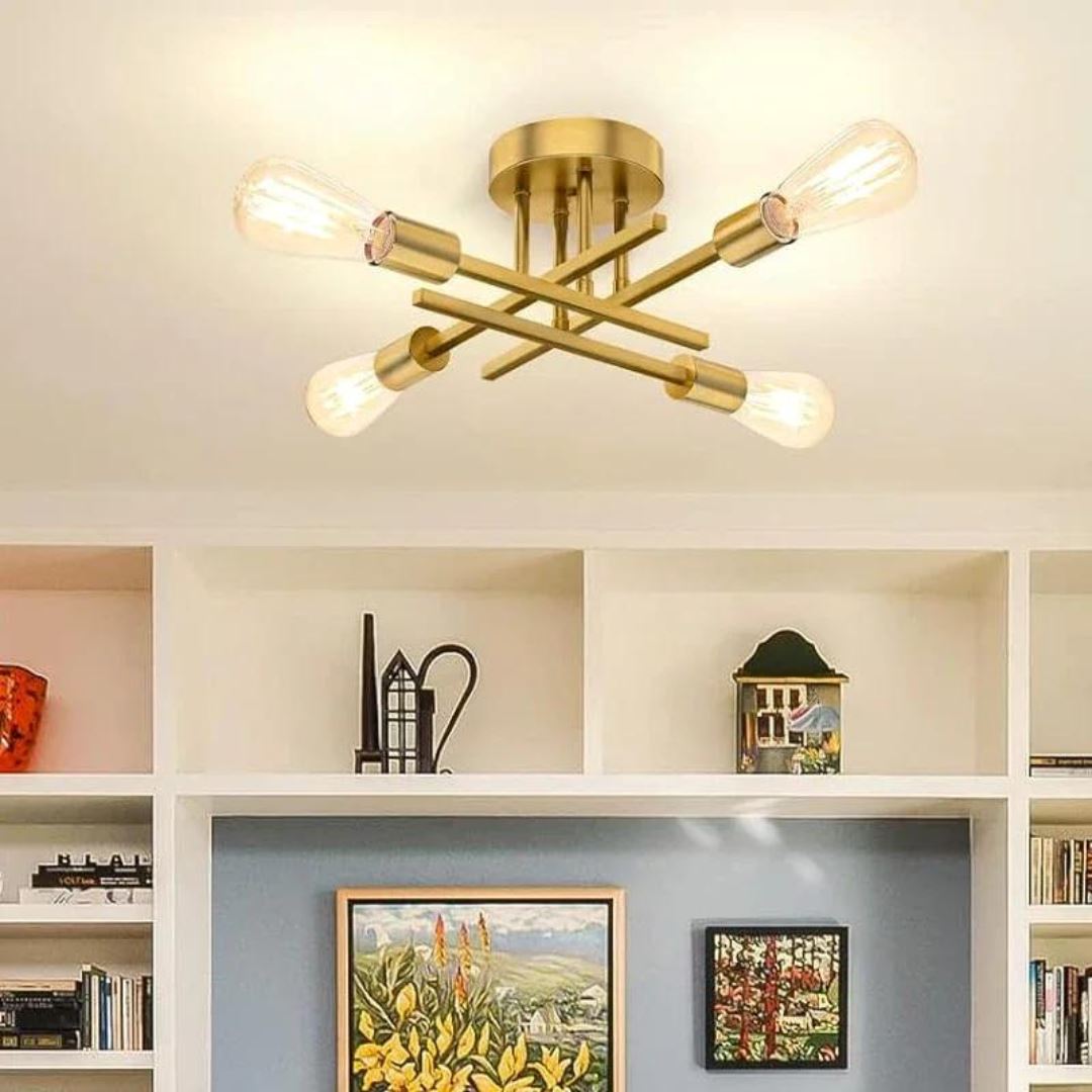 Lustre de Teto Industrial Moderno Dourado - Luminária Decorativa