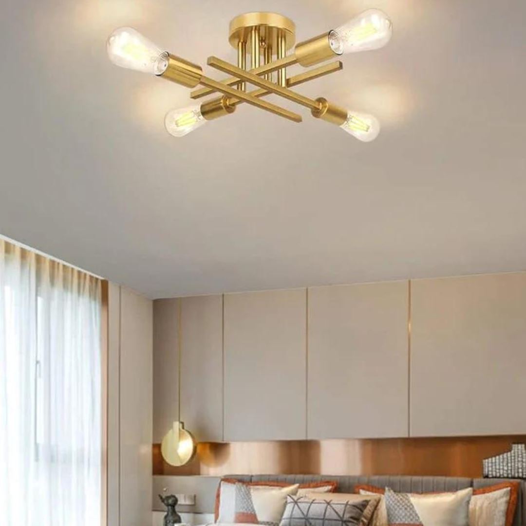 Lustre de Teto Industrial Moderno Dourado - Luminária Decorativa