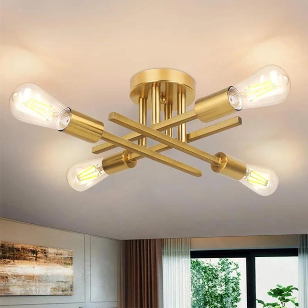 Lustre de Teto Industrial Moderno Dourado - Luminária Decorativa