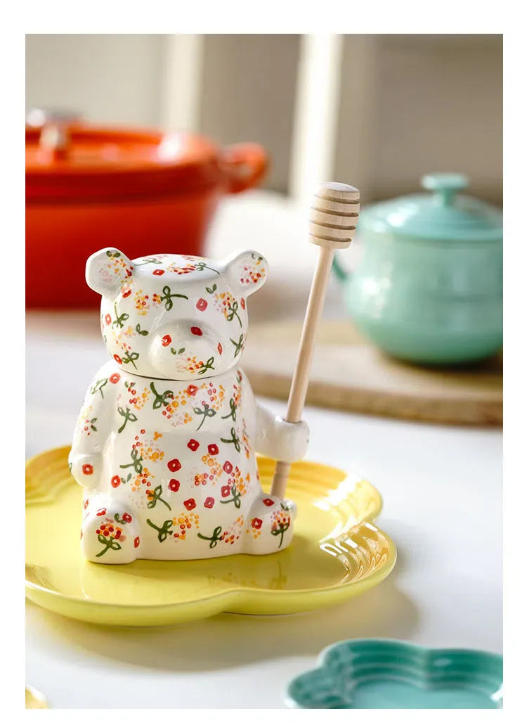Meladeira de Cerâmica Urso Doce - Feita à Mão, Ideal para Servir Mel