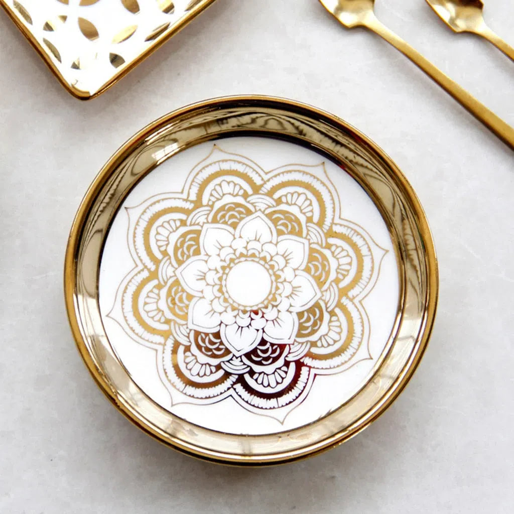 Mini Prato em Cerâmica Dourado em Forma de Coração