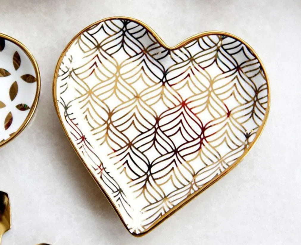 Mini Prato em Cerâmica Dourado em Forma de Coração