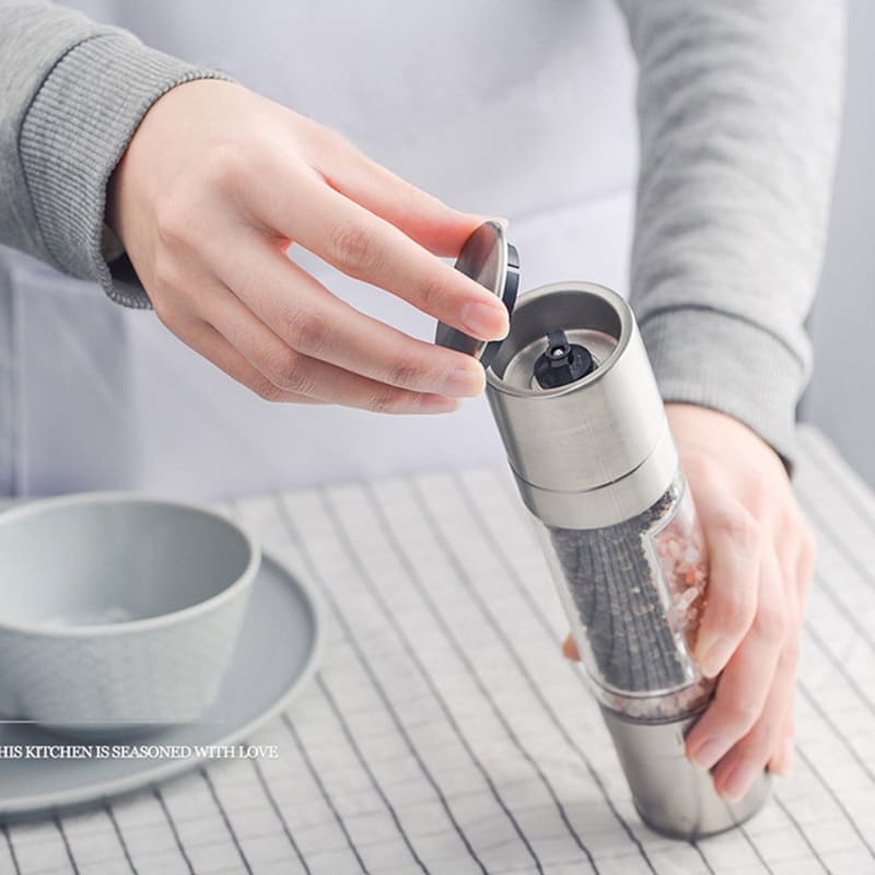 Moedor de Pimenta e Temperos Manual Inox 2 em 1 - Utensílio de Cozinha Multifuncional