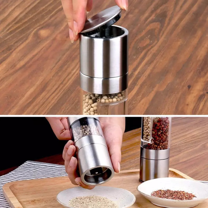 Moedor de Pimenta e Temperos Manual Inox 2 em 1 - Utensílio de Cozinha Multifuncional