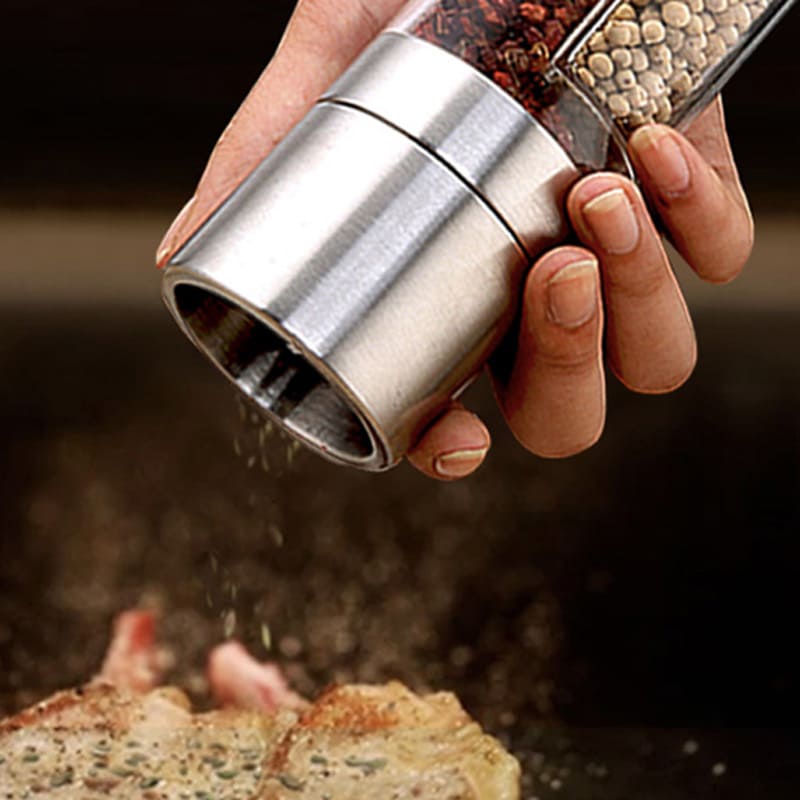 Moedor de Pimenta e Temperos Manual Inox 2 em 1 - Utensílio de Cozinha Multifuncional