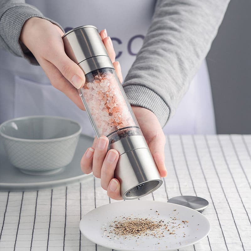 Moedor de Pimenta e Temperos Manual Inox 2 em 1 - Utensílio de Cozinha Multifuncional