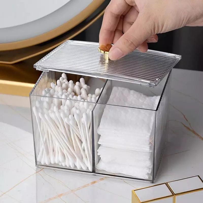 Organizador Acrílico com Tampa para Cotonetes e Algodão - Porta Algodão e Cotonete