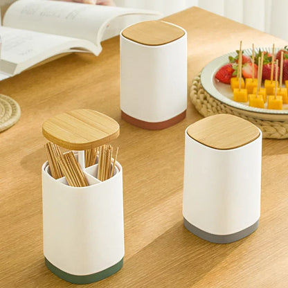 Organizador Automático com Tampa de Bambu para Objetos