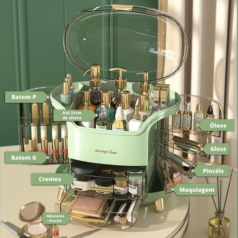 Organizador de Maquiagem Acrílico com Compartimentos para Cosméticos