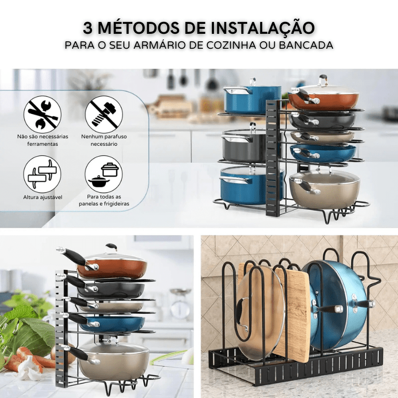 Organizador de Panelas e Tampas para Armário de Cozinha - Prático e Funcional