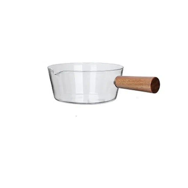 Panela de Vidro Borossilicato com Cabo de Madeira de Acácia - Capacidade 400ml ou 600ml