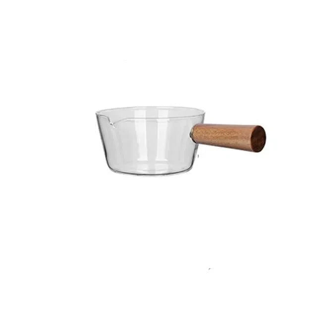 Panela de Vidro Borossilicato com Cabo de Madeira de Acácia - Capacidade 400ml ou 600ml