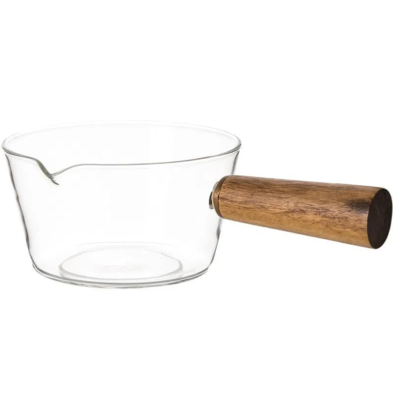 Panela de Vidro Borossilicato com Cabo de Madeira de Acácia - Capacidade 400ml ou 600ml