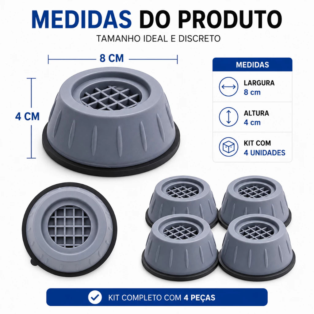 Kit 4 Pés Antivibração para Máquina de Lavar e Lava e Seca