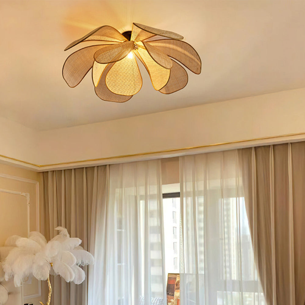Pendente Rústico de Rattan em Forma de Pétala - Luminária Decorativa