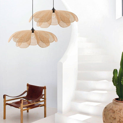 Pendente Rústico de Rattan em Forma de Pétala - Luminária Decorativa