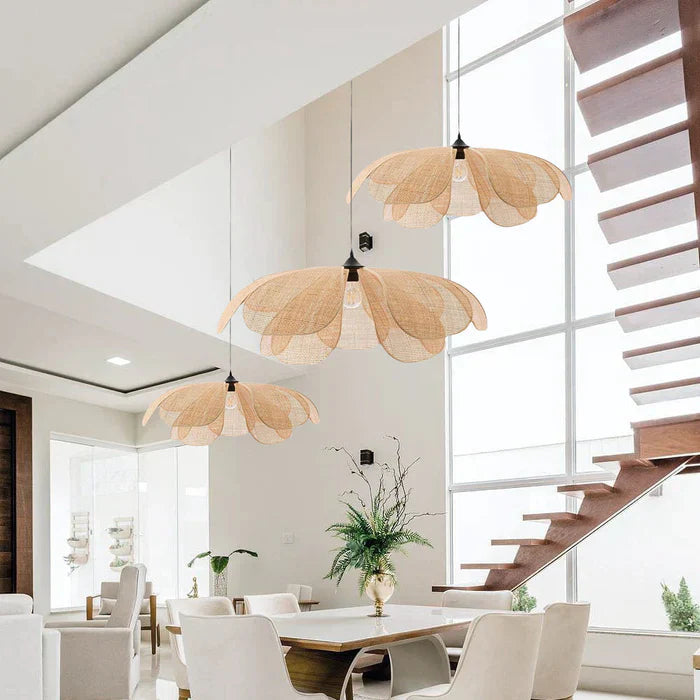 Pendente Rústico de Rattan em Forma de Pétala - Luminária Decorativa