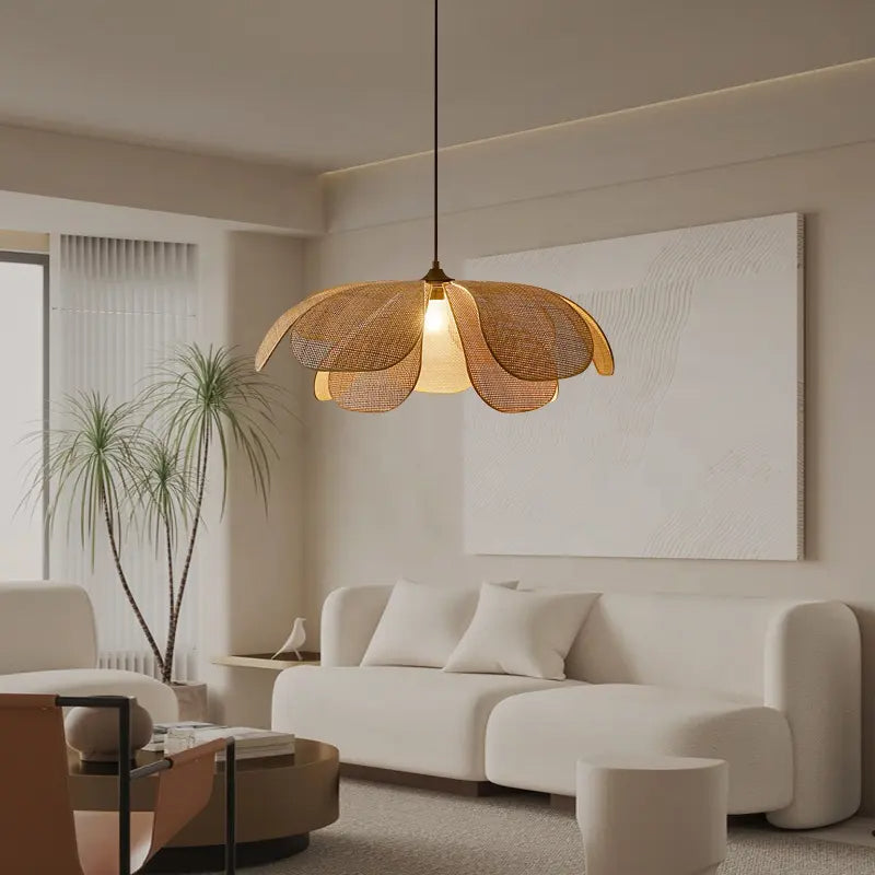 Pendente Rústico de Rattan em Forma de Pétala - Luminária Decorativa
