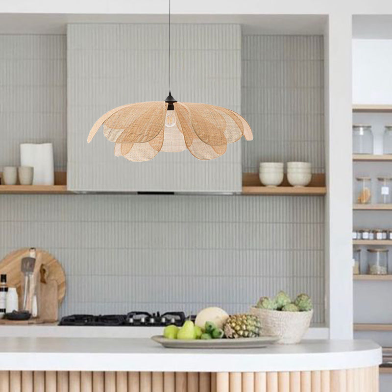 Pendente Rústico de Rattan em Forma de Pétala - Luminária Decorativa
