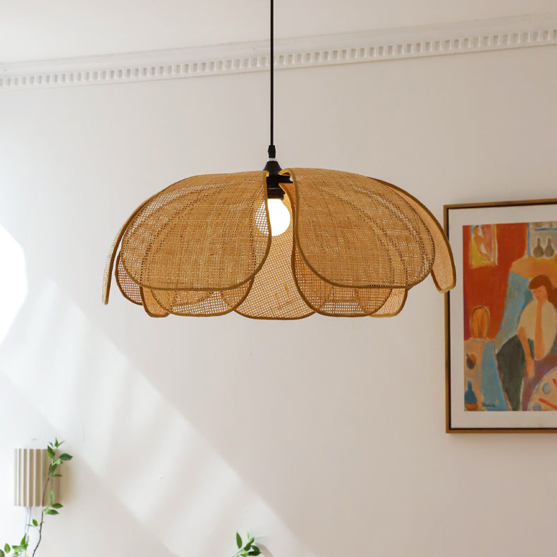 Pendente Rústico de Rattan em Forma de Pétala - Luminária Decorativa