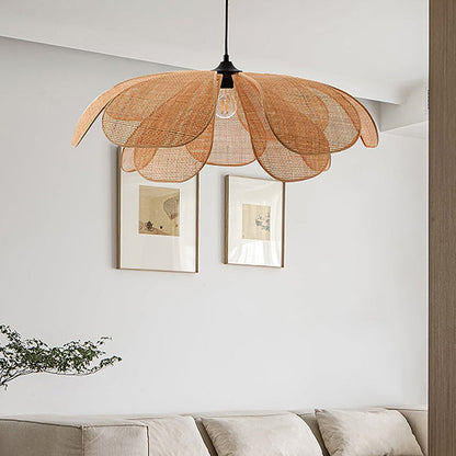Pendente Rústico de Rattan em Forma de Pétala - Luminária Decorativa