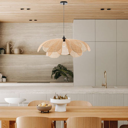 Pendente Rústico de Rattan em Forma de Pétala - Luminária Decorativa