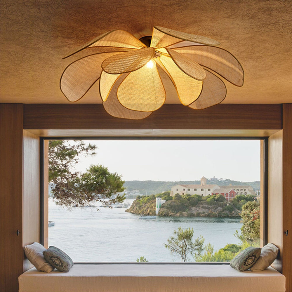 Pendente Rústico de Rattan em Forma de Pétala - Luminária Decorativa