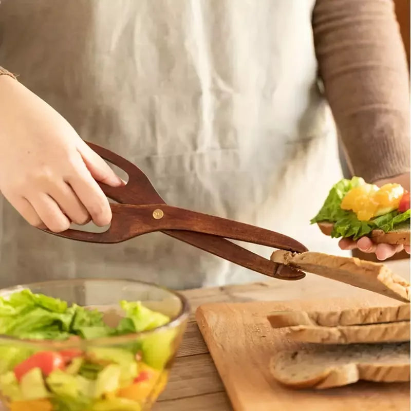 Pinça Multiuso de Bambu para Salada - Utensílio de Cozinha Ecológico