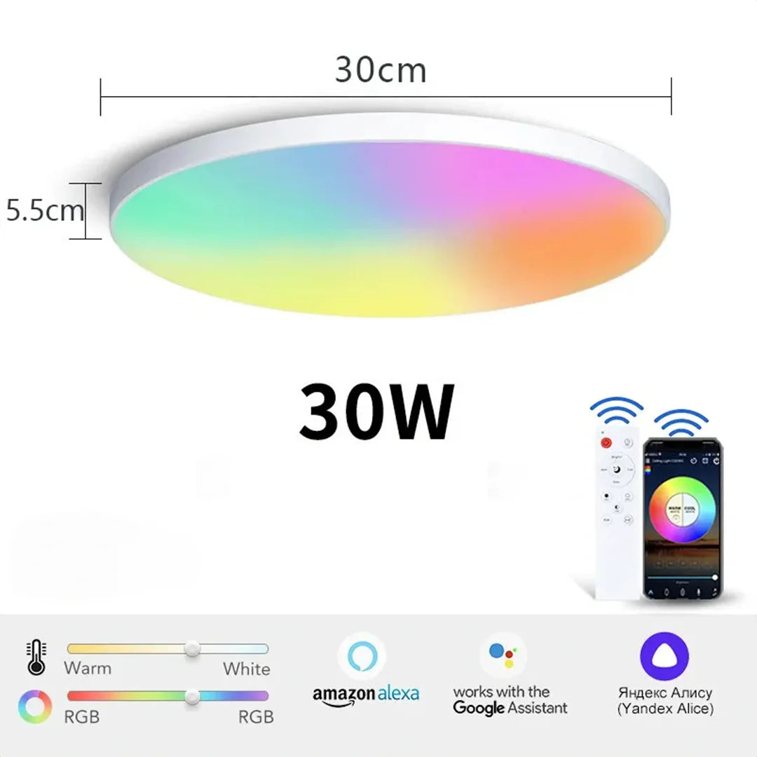 Luminária de Teto Plafon LED Redondo com Controle de Voz WIFI para Alexa e Google - Iluminação Inteligente