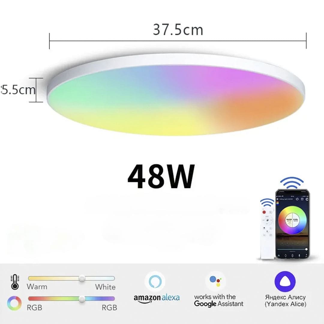 Luminária de Teto Plafon LED Redondo com Controle de Voz WIFI para Alexa e Google - Iluminação Inteligente