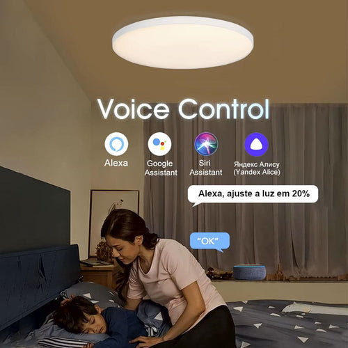 Luminária de Teto Plafon LED Redondo com Controle de Voz WIFI para Alexa e Google - Iluminação Inteligente