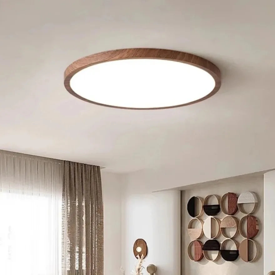 Plafón LED Redondo de Superficie con Diseño de Madera