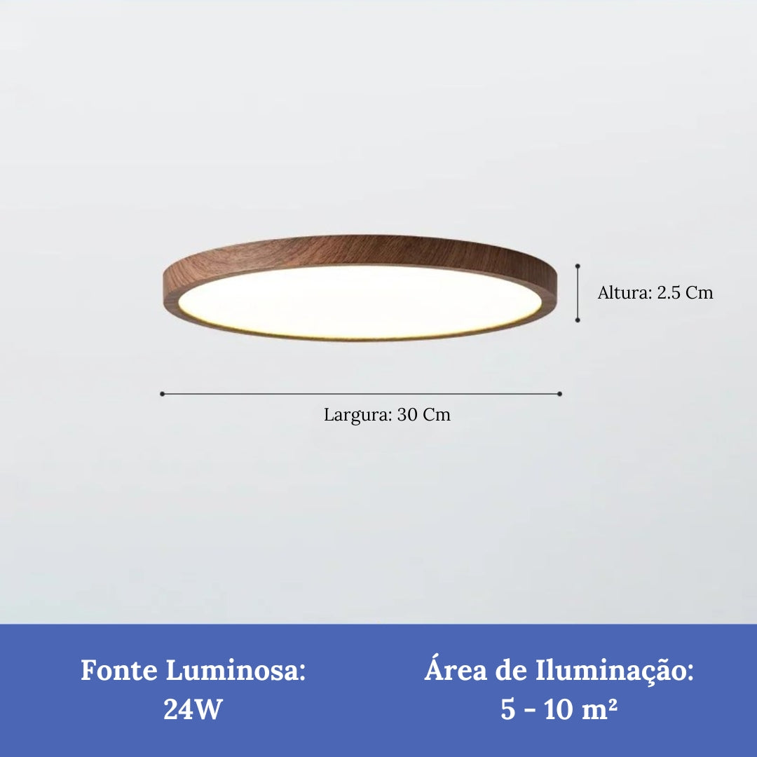 Plafón LED Redondo de Superficie con Diseño de Madera