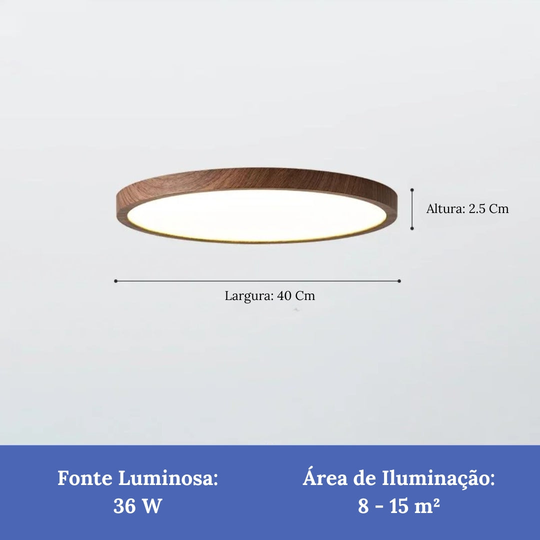 Plafón LED Redondo de Superficie con Diseño de Madera