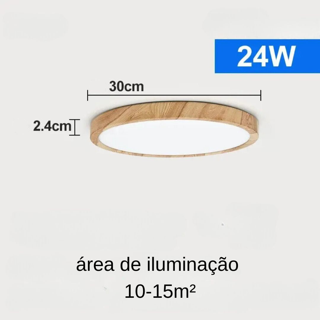 Plafón LED de Teto para Sobrepor com Acabamento em Madeira