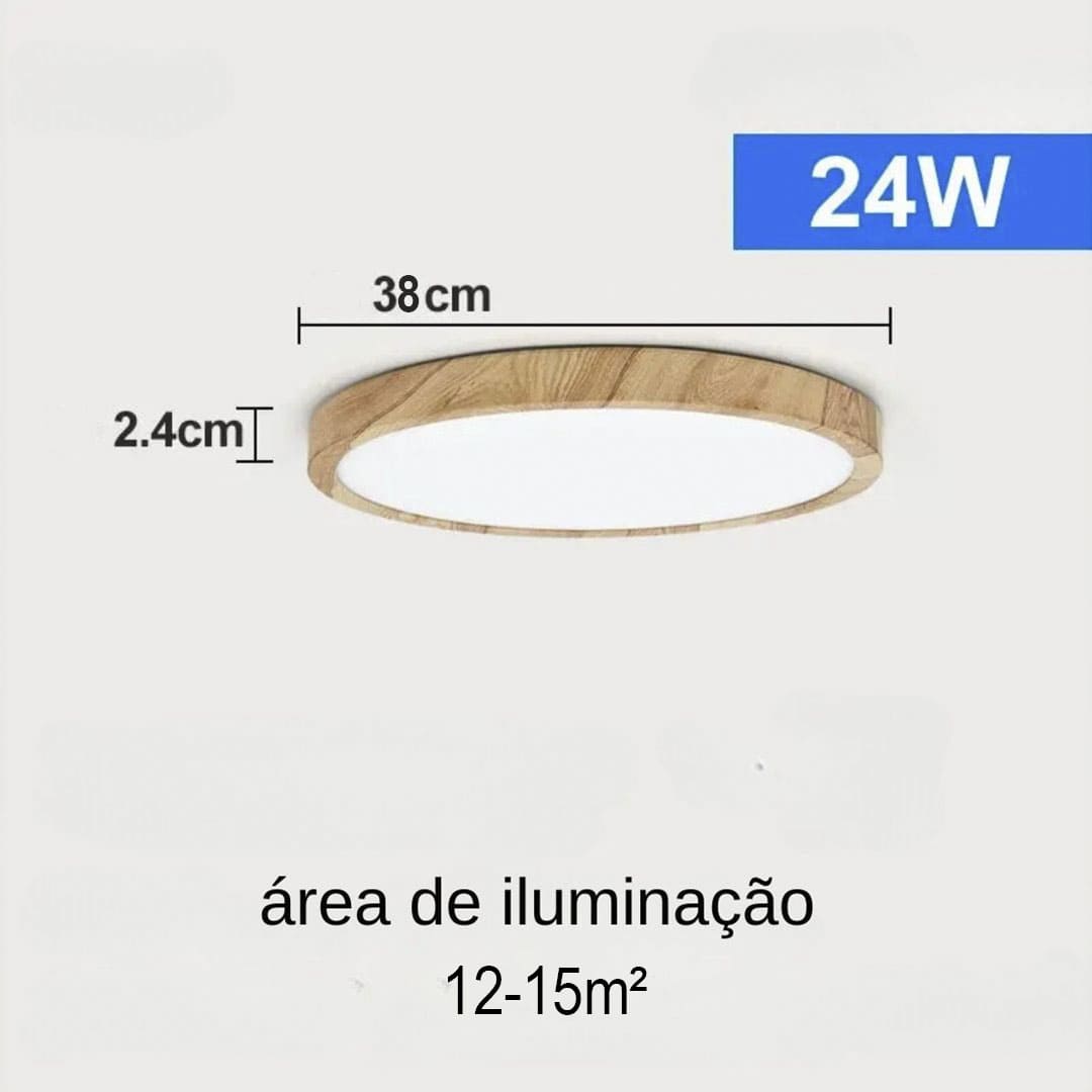 Plafón LED de Teto para Sobrepor com Acabamento em Madeira