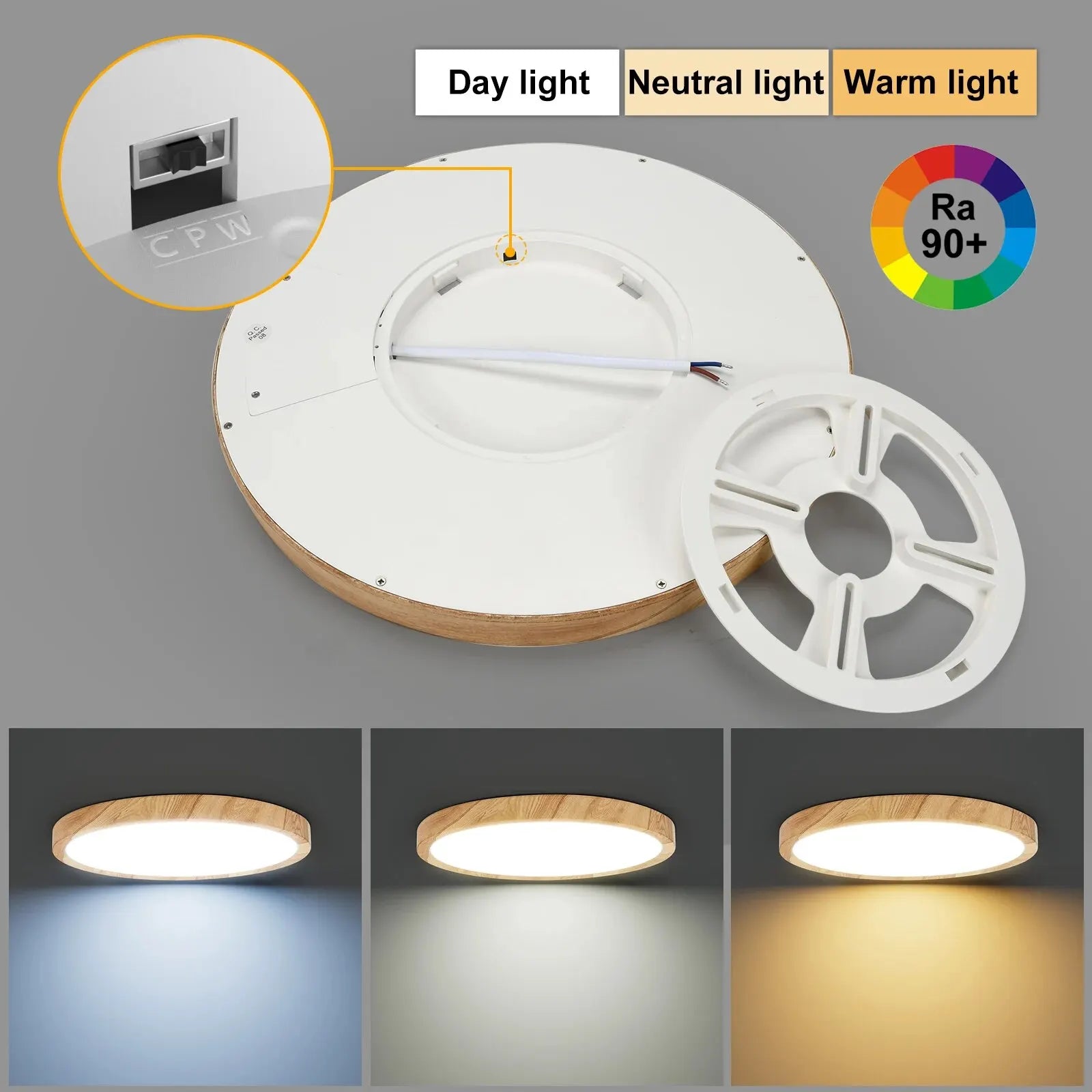 Plafón LED de Teto para Sobrepor com Acabamento em Madeira