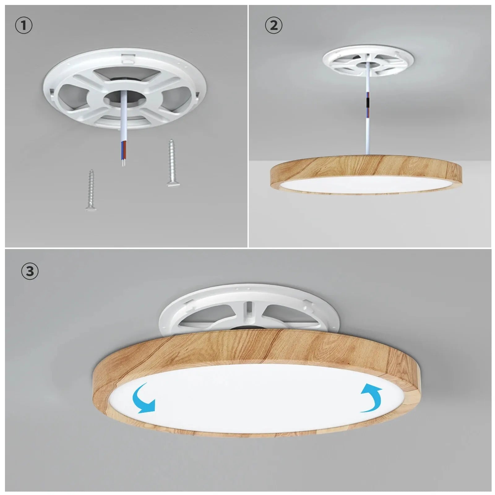Plafón LED de Teto para Sobrepor com Acabamento em Madeira