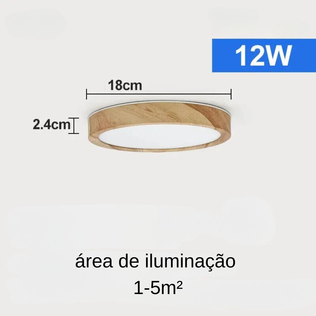 Plafón LED de Teto para Sobrepor com Acabamento em Madeira