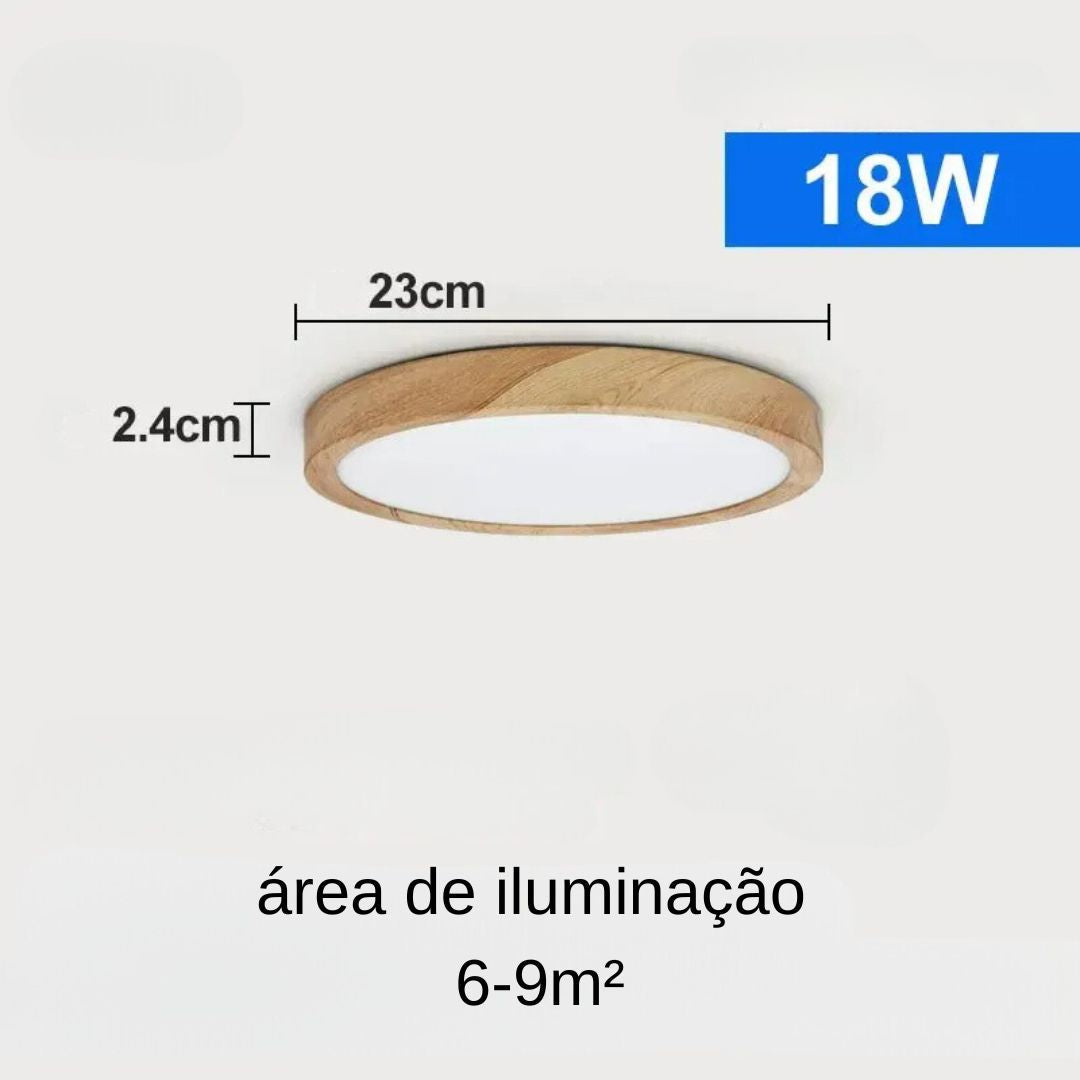 Plafón LED de Teto para Sobrepor com Acabamento em Madeira