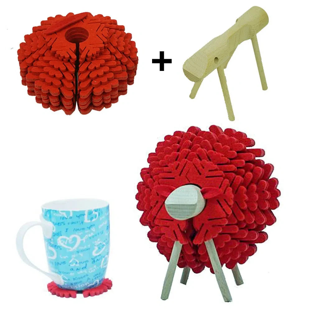 Porta Copo Nórdico com Design de Ovelha e Rena - Acessório Decorativo para Mesa