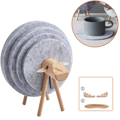 Porta Copo Nórdico com Design de Ovelha e Rena - Acessório Decorativo para Mesa
