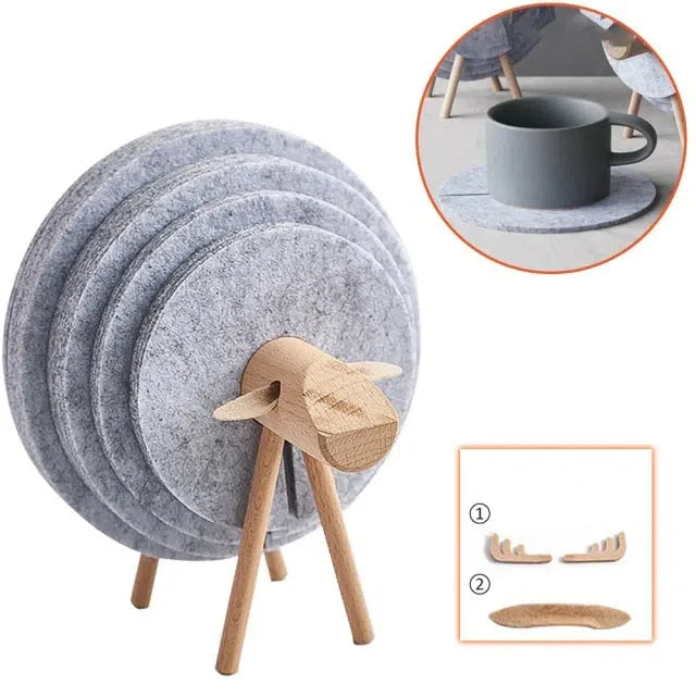 Porta Copo Nórdico com Design de Ovelha e Rena - Acessório Decorativo para Mesa