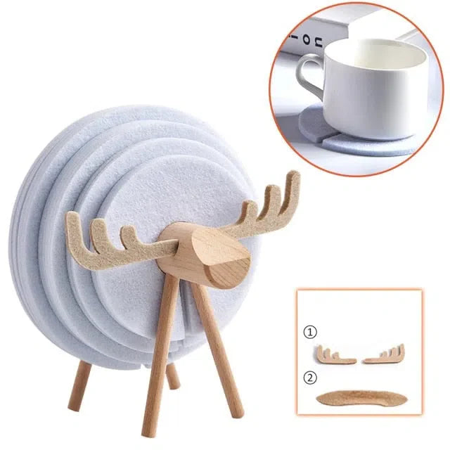 Porta Copo Nórdico com Design de Ovelha e Rena - Acessório Decorativo para Mesa